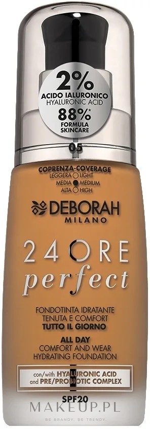 Тональный крем Deborah 24Ore Perfect SPF 20 стойкий матирующий, 30 мл, оттенок 5 - Amber