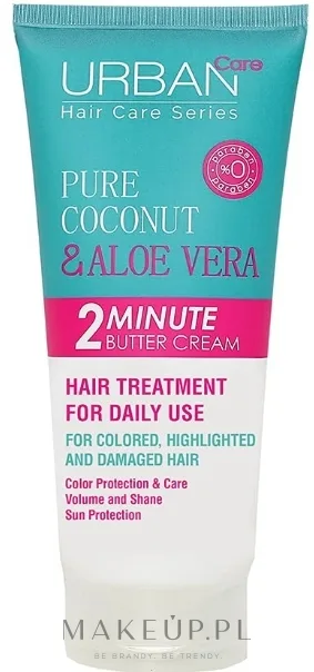 Маска для волос Urban Care Pure Coconut + Aloe Vera 2 Minute Butter Cream 2-минутная, для окрашенных и осветлённых волос, 200 мл