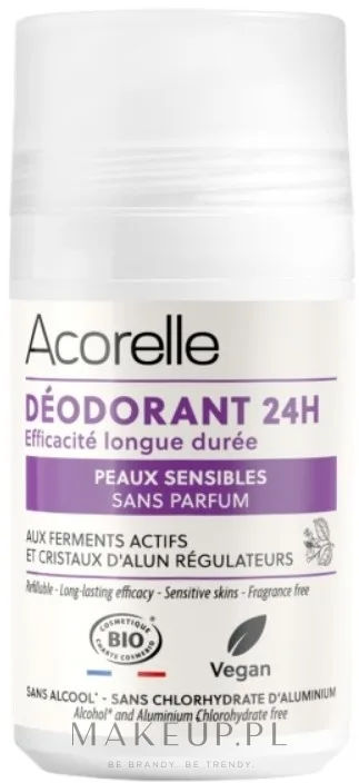 Дезодорант шариковый Acorelle Deodorant Roll On 24H Sensitive Skins неароматизированный, для чувствительной кожи, 50 мл