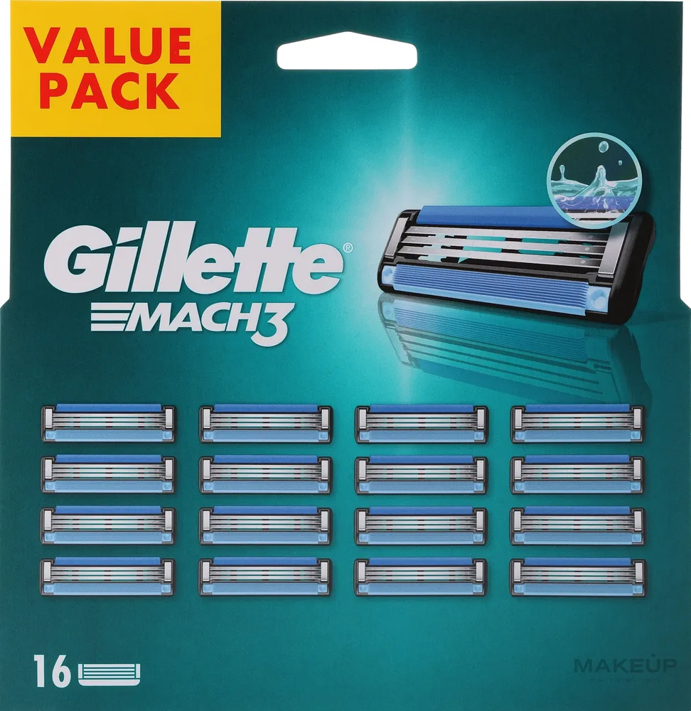 Сменные кассеты для бритвенного станка Gillette Mach 3, три лезвия, 16 шт