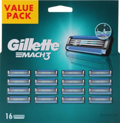 Сменные кассеты для бритвенного станка Gillette Mach 3, три лезвия, 16 шт