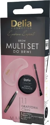 Набор для бровей Delia Cosmetics помада пинцет и три трафарета, оттенок 1.1 - Graphite
