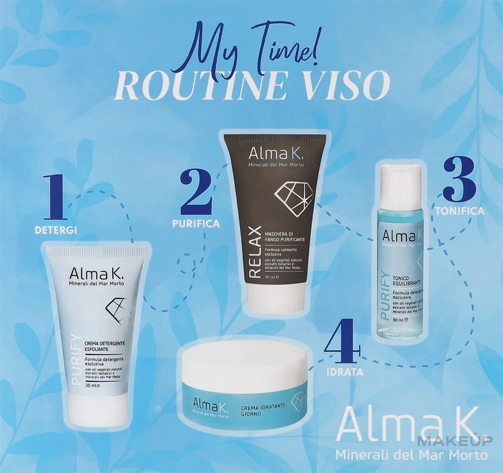 Набор для ухода за лицом Alma K. My Time! Face Care Routine Kit: скраб, тоник, дневной крем, грязевая маска