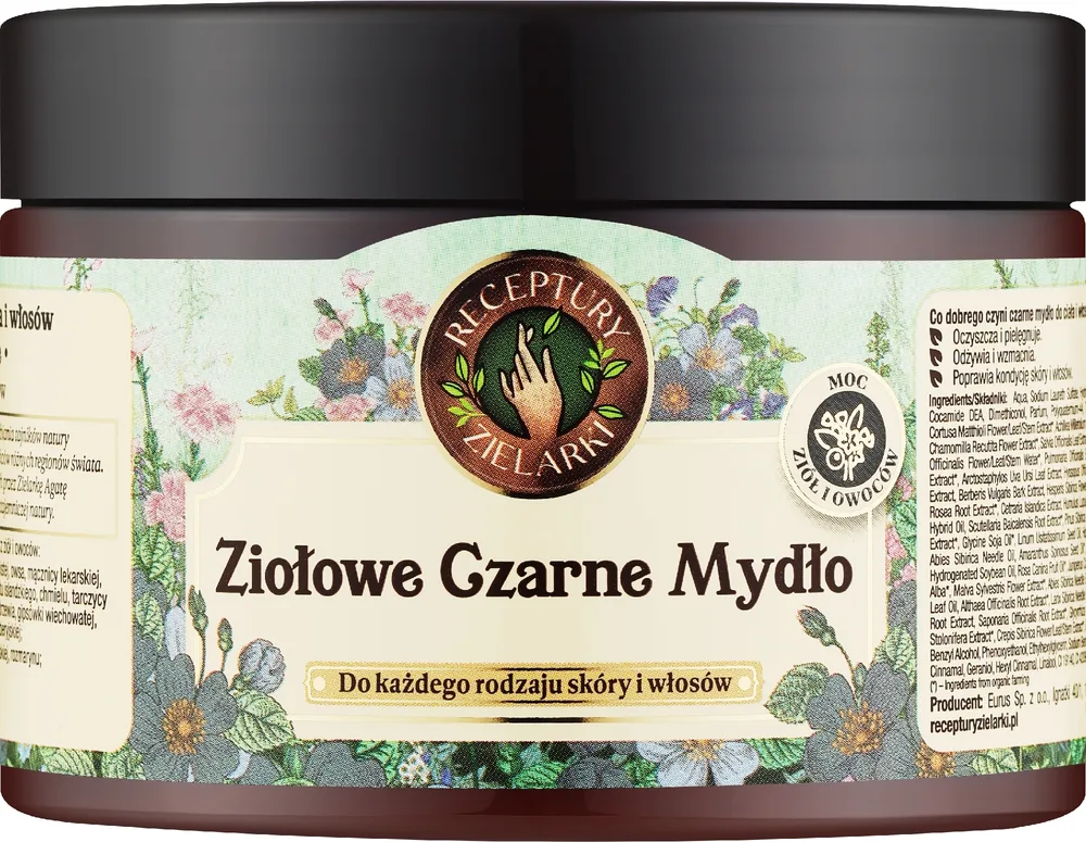 Мыло чёрное травяное Receptury Zielarki Skarby Polne для кожи и волос, 300 мл