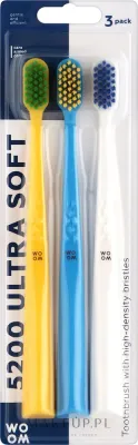 Зубные щётки Woom 5200 Ultra Soft ультрамягкие, для чувствительных зубов, жёлтая, синяя, белая, 3 шт