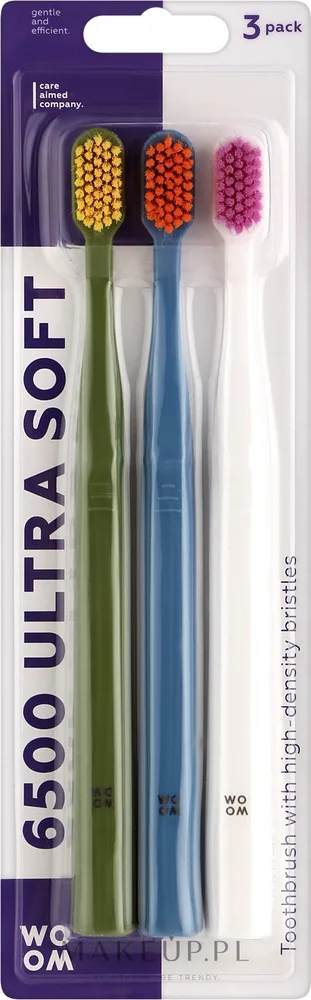 Зубные щётки Woom 6500 Ultra Soft ультрамягкие, 6500 щетинок, зелёная, синяя, белая, 3 шт