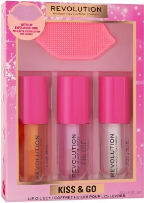 Набор масел для губ Makeup Revolution Kiss & Go Glaze мед персик и арбуз 3x4.5 мл