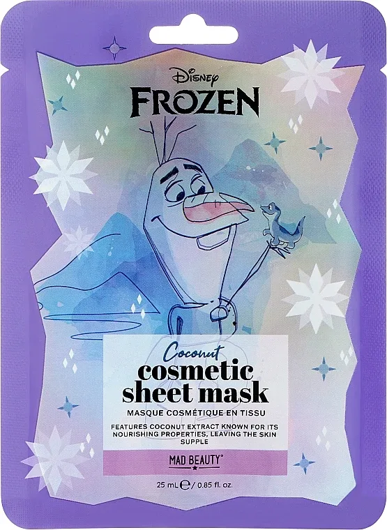 Mad Beauty Disney Frozen Cosmetic Sheet Mask Olaf — тканевая маска для лица с гиалуроновой кислотой и кокосом, 25 мл