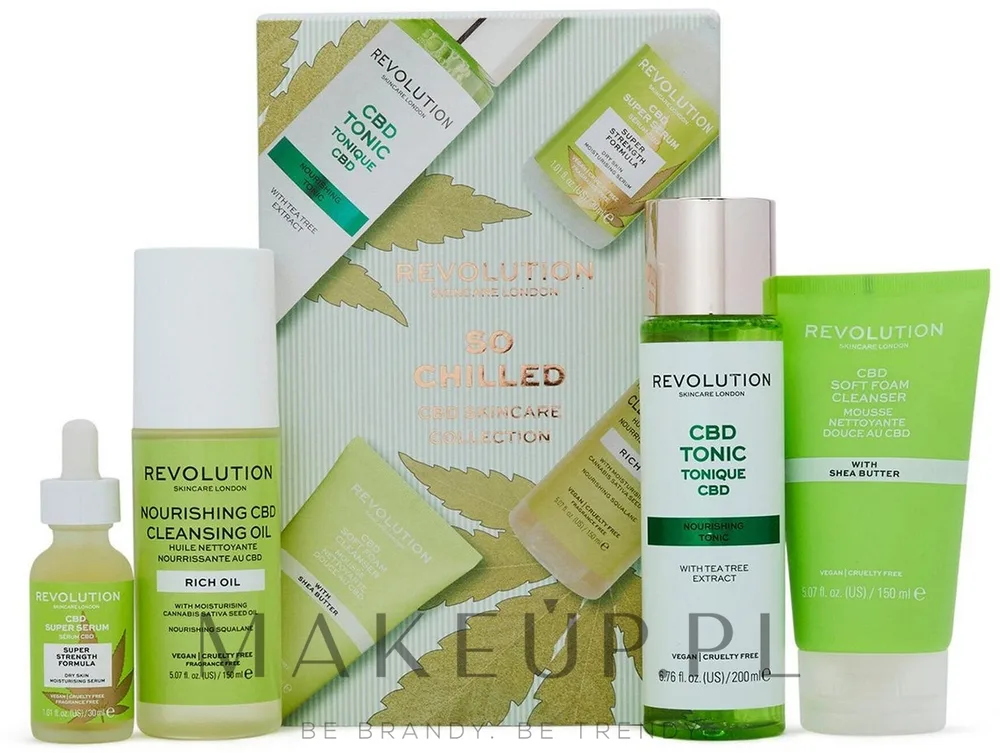 Набор для лица Revolution Skincare So Chilled CBD сыворотка масло для умывания пенка и тоник с конопляным маслом 30+150+150+200 мл