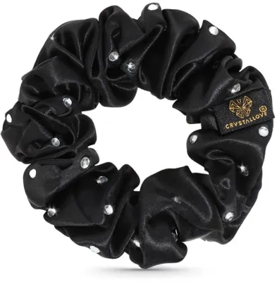 Шёлковая резинка-скранчи для волос Crystallove Crystalized Silk Scrunchie Black с кристаллами, ручная работа, чёрная, 1 шт