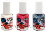 Take Care Miraculous Set набор лаков для ногтей на водной основе 9 мл x 3, детский маникюрный набор синий, розовый и белый лак — фото 2