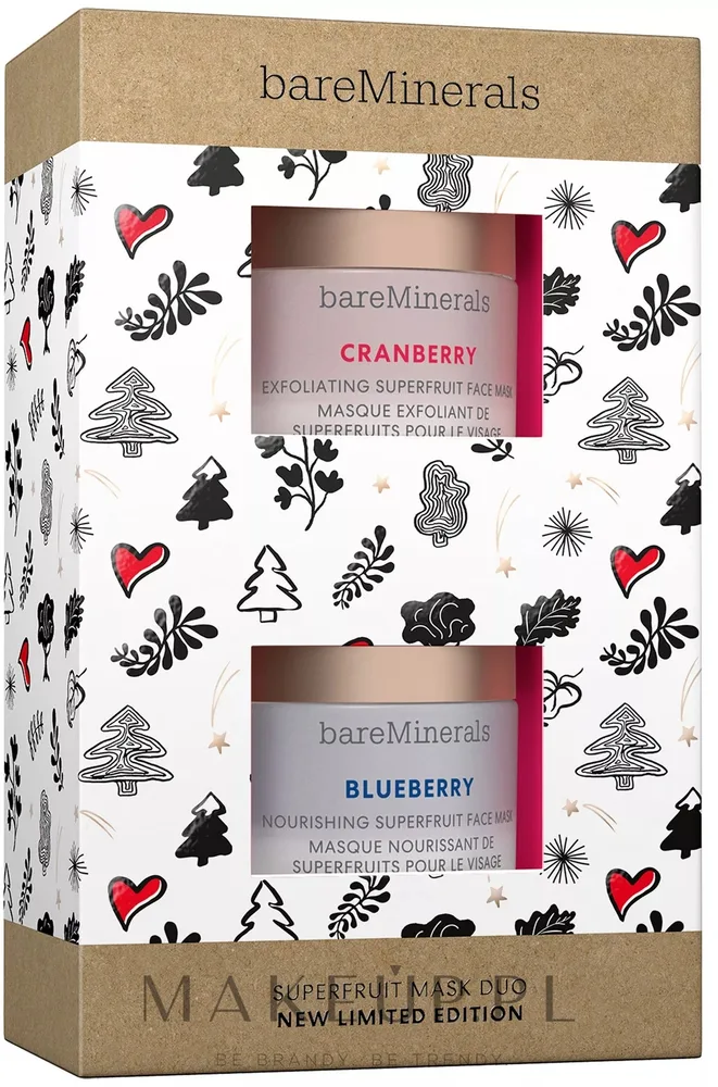Bare Minerals BareMinerals Superfruit Mask Set (f/mask/30 г + f/mask/30 г) - Набор масок для лица BareMinerals Superfruit клюквенная отшелушивающая и черничная питательная 2 x 30 г