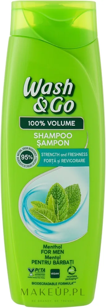 Wash&Go Wash&Go 100 % Volume Menthol Shampoo - Шампунь для волос Wash Go 100 % Volume Menthol Shampoo с ментолом, для мужчин, 360 мл