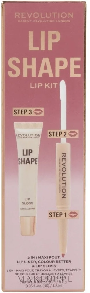 Набор для губ Makeup Revolution Lip Shape Rose Pink карандаш фиксатор цвета и блеск оттенок розовый 0.2 г+1.5+9 мл
