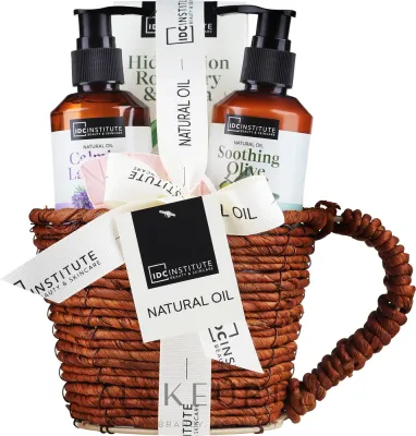 Набор для тела IDC Institute Natural Oil гель для душа лаванда лосьон с оливой соль и бомбочка для ванны 150+90 мл+90 г