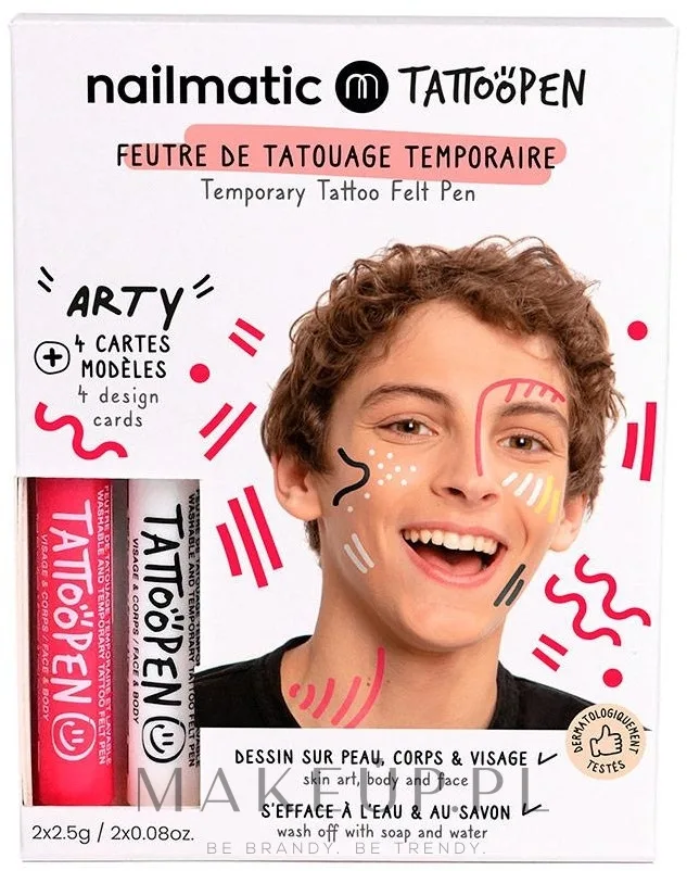 Набор для временных татуировок Nailmatic Tattoopen Duo Set Arty, два маркера по 2,5 г и четыре карточки с рисунками