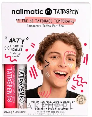 Набор для временных татуировок Nailmatic Tattoopen Duo Set Arty, два маркера по 2,5 г и четыре карточки с рисунками