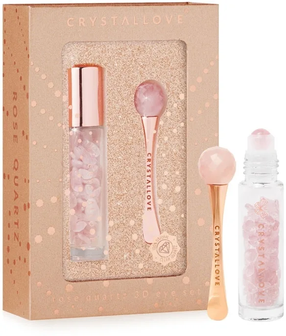 Набор Crystallove Rose Quartz 3D Eye Limited Edition массажер для области вокруг глаз и флакон с кристаллами 10 мл