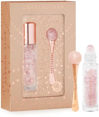 Набор Crystallove Rose Quartz 3D Eye Limited Edition массажер для области вокруг глаз и флакон с кристаллами 10 мл