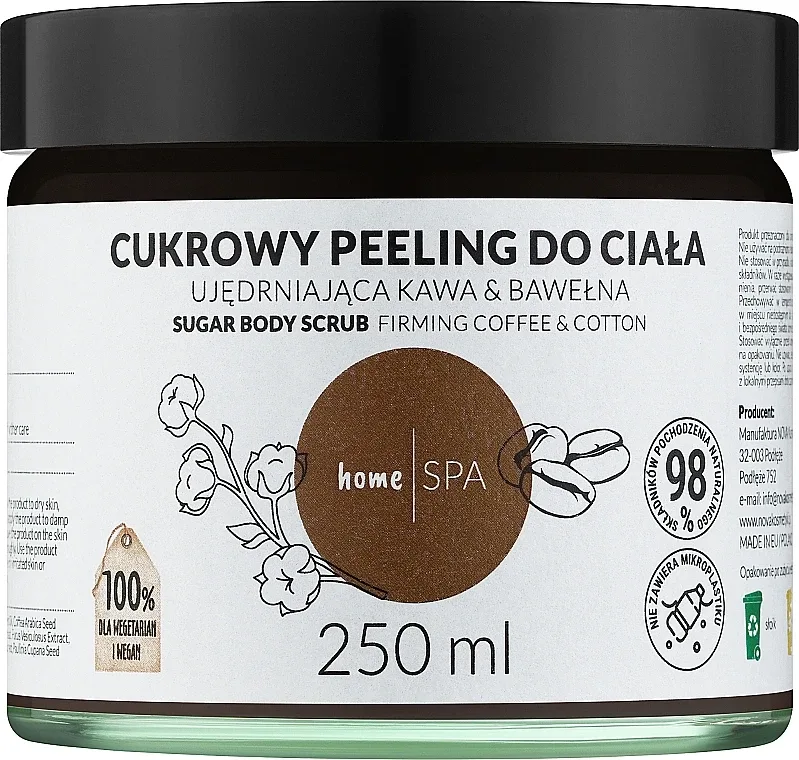 Nova Kosmetyki Nova Kosmetyki HomeSPA Sugar Body Scrub Firming Coffee And Cotton - Укрепляющий сахарный скраб для тела Кофе и Хлопок с арабикой 250 мл