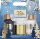 Новогодний набор для тела Aura Cosmetics Christmas гель для душа лосьон свеча и губка 2x180 мл — фото 2