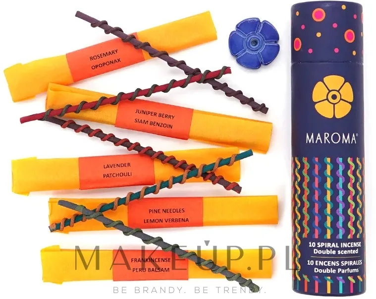 Набор благовоний Maroma Encens d'Auroville Double Scented Spiral Incense Sticks Yellow, спиральные палочки, с подставкой, 10 шт