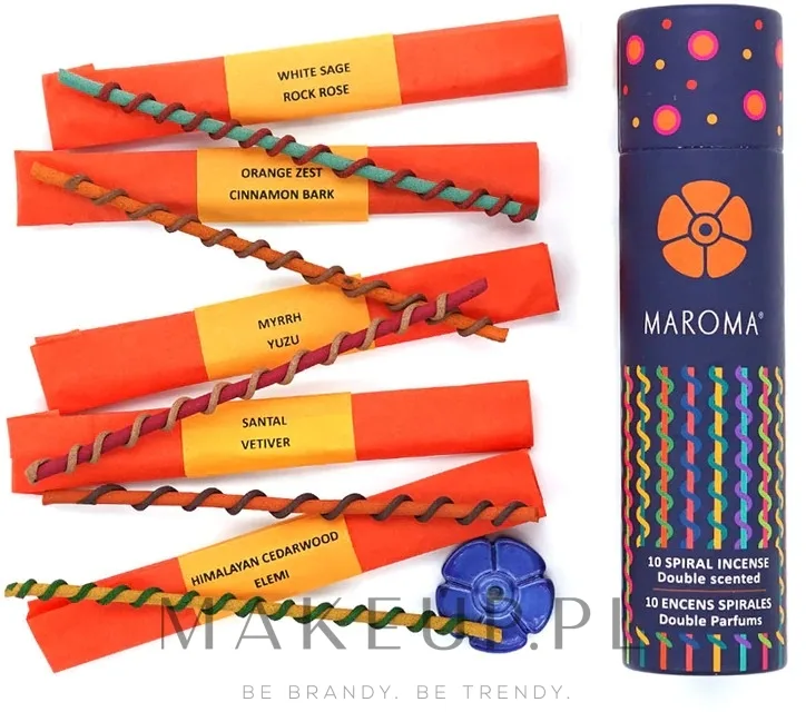 Набор благовоний Maroma Encens d'Auroville Double Scented Spiral Incense Sticks Orange, спиральные палочки, с подставкой, 10 шт
