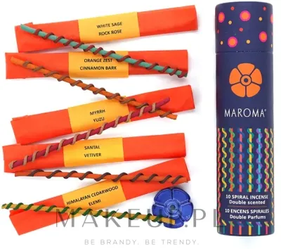 Набор благовоний Maroma Encens d'Auroville Double Scented Spiral Incense Sticks Orange, спиральные палочки, с подставкой, 10 шт