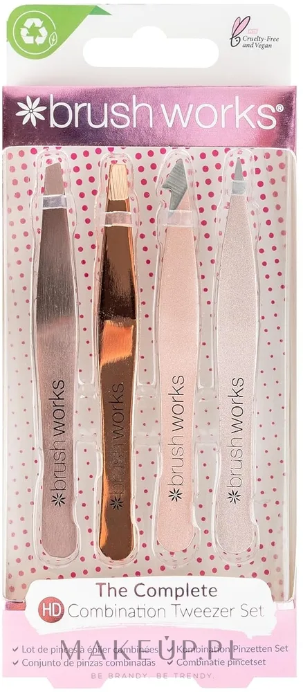 Набор пинцетов Brushworks The Complete HD Combination Tweezer Set Gold золотой, из нержавеющей стали, 4 шт