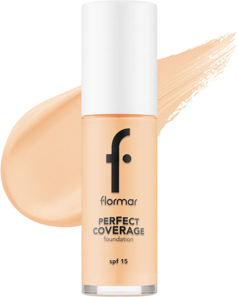 Тональная основа Flormar Perfect Coverage Foundation SPF 15 кроющая увлажняющая, 30 мл, оттенок 102 - Soft Beige