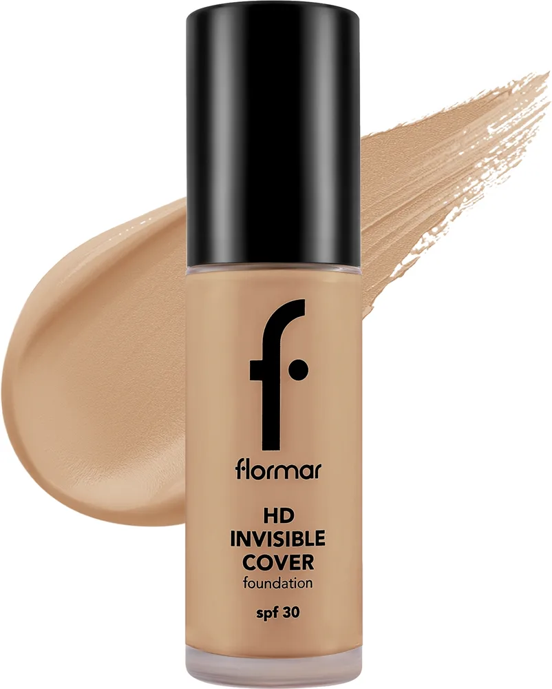 Тональная основа Flormar HD Invisible Cover Foundation SPF 30 сияющая, 30 мл, оттенок 090 - Golden Natural