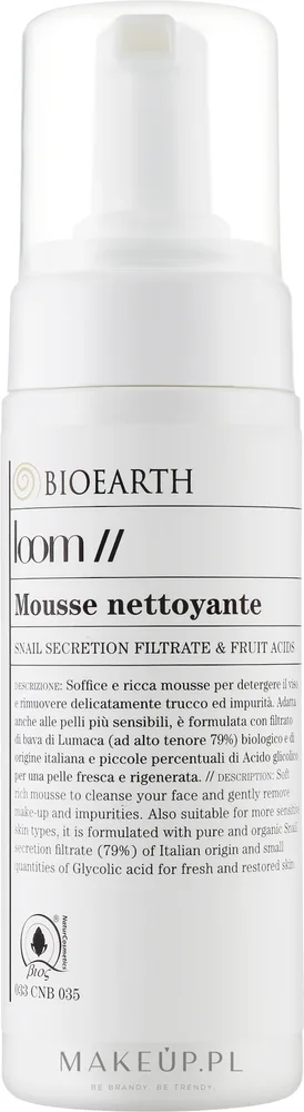 Bioearth Loom Cleansing Mousse очищающий мусс с муцином улитки и гликолевой кислотой 150 мл