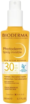 Bioderma Photoderm спрей солнцезащитный для лица и тела невидимый Invisible Spray SPF30 200 мл, водостойкий от загара UVA UVB