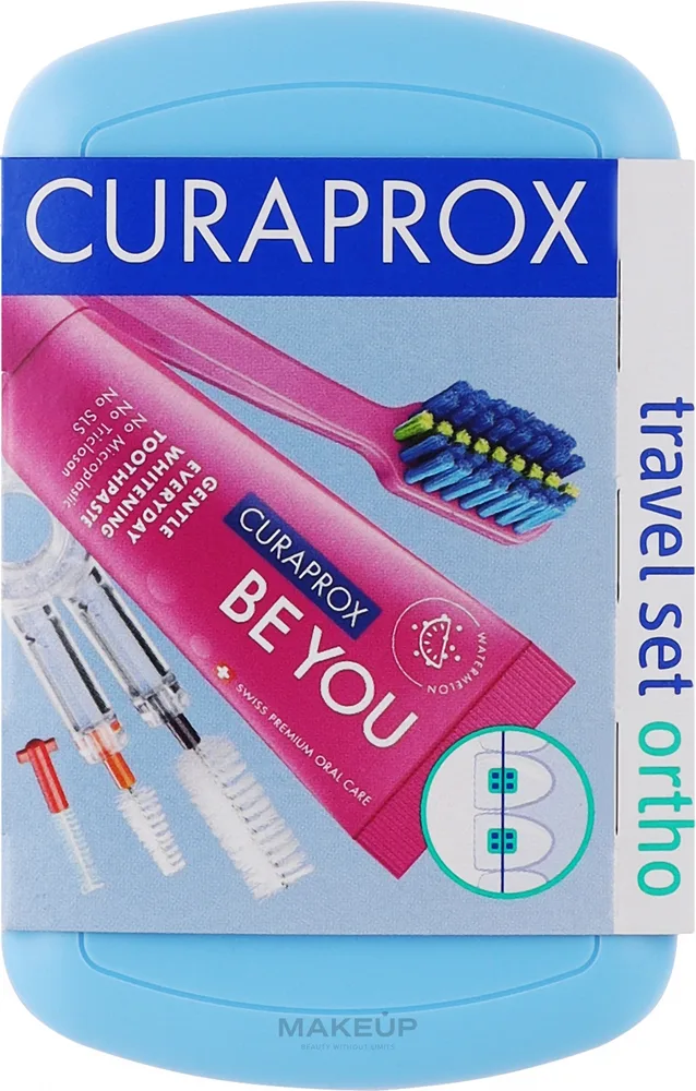 Набор ортодонтический дорожный Curaprox Ortho Travel Set: щётка, паста 10 мл, 3 межзубных ершика, футляр, синий