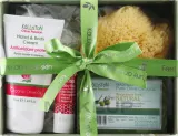 Kalliston Gift Box подарочный набор для ухода за телом: мыло с оливковым маслом 100 г, крем для рук и тела с маслом граната 50 мл, бальзам для губ 5,2 г, мочалка — фото 1