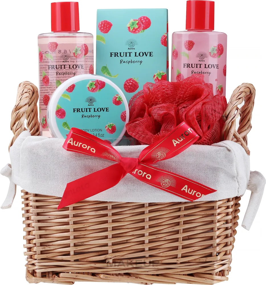 Набор для тела Aurora Fruit Love Raspberry пена для ванны и гель для душа с ароматом малины в корзинке 2x200 мл
