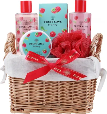 Набор для тела Aurora Fruit Love Raspberry пена для ванны и гель для душа с ароматом малины в корзинке 2x200 мл