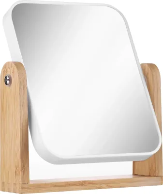 Зеркальце косметическое настольное Top Choice Bamboo поворотное, двустороннее, увеличение x2, на бамбуковом основании, арт. 85802, 1 шт