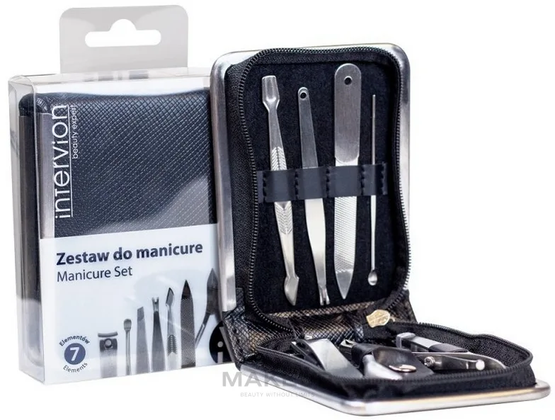 Маникюрный набор Inter-Vion Black Leather 7 предметов черный футляр