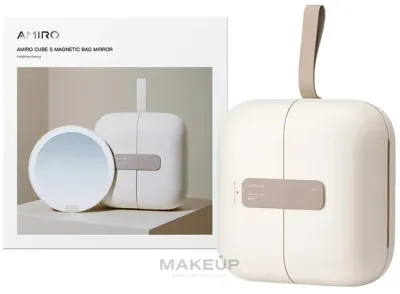 Зеркало портативное Amiro Cube S Magnetic Bag Mirror White со светодиодной подсветкой и косметичкой, белое, 1 шт
