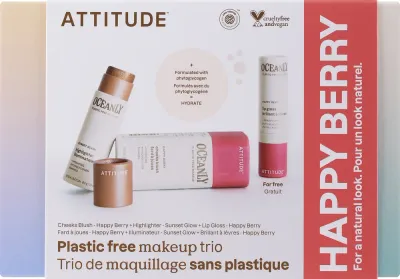 Набор для макияжа Attitude Oceanly Happy Berry Set хайлайтер, блеск и румяна в стиках, 8,5 г + 3,4 г + 8,5 г