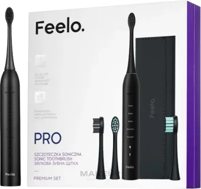 Электрическая зубная щётка Feelo Pro Sonic Toothbrush Premium Set с четырьмя режимами работы, чёрная