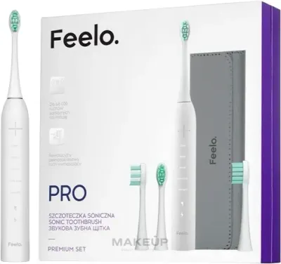 Электрическая зубная щётка Feelo Pro Sonic Premium Set звуковая, с футляром и четырьмя насадками, белая