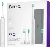 Электрическая зубная щётка Feelo Pro Sonic Premium Set звуковая, с футляром и четырьмя насадками, белая — фото 1