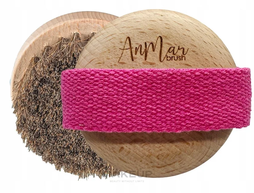 Щётка для сухого массажа шеи и декольте AnMar Brush розовая, конский волос, 1 шт