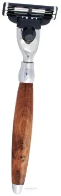 Станок для бритья Plisson Thuja Wood And Chrome Finish Mach3 Razor, рукоятка из дерева туи, хромированная головка, 1 шт