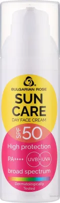 Bulgarian Rose Sun Care Day Face Cream SPF 50 дневной солнцезащитный крем для лица 50 мл, с розовой водой и гиалуроновой кислотой