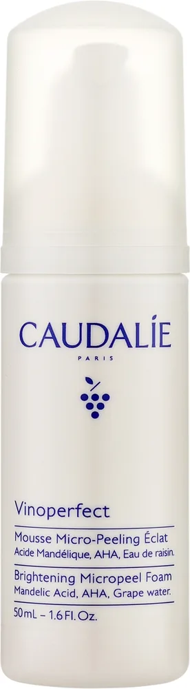 Caudalie Vinoperfect пенка-микропилинг для умывания лица с AHA-кислотами и миндальной кислотой для сияния кожи, 50 мл / 100 мл