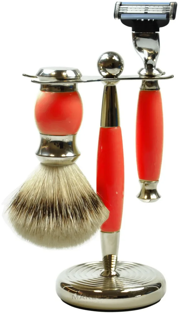 Набор для бритья Golddachs Pure Badger помазок из натурального ворса барсука станок Gillette Mach 3 и подставка красный полимер и хром