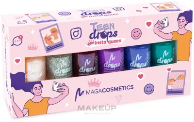 Набор лаков для ногтей Maga Cosmetics Teen Drops InstaQueen V.03 быстросохнущие, мини-формат, 6 лаков по 6 мл